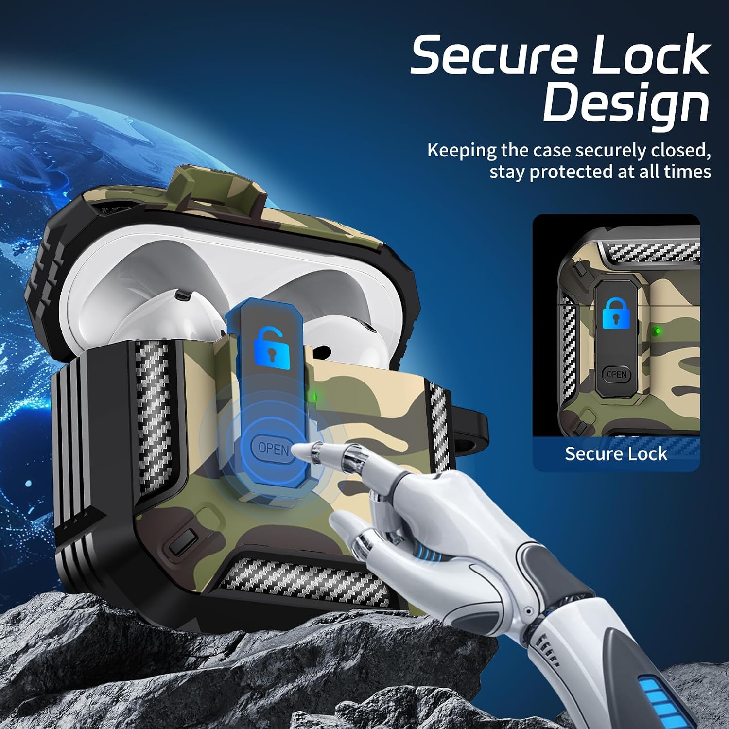 for AirPods 4 Case, Secure Lock Case Cover for Apple Airpods 4 with Active Noise Cancellation 2024, Case for Airpods 4 with Cleaner Kit and Keychain，Powerful Drop Protection image 3