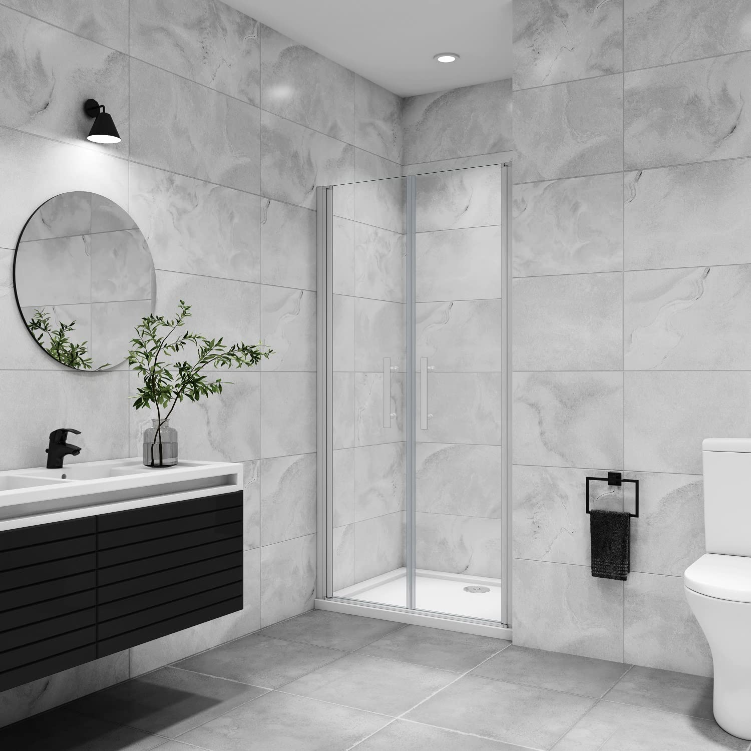 AICA porte de douche battante 110x180cm profilé blanc en 5mm verre anticalcaire porte de douche Hauteur 180cm Installation en niche