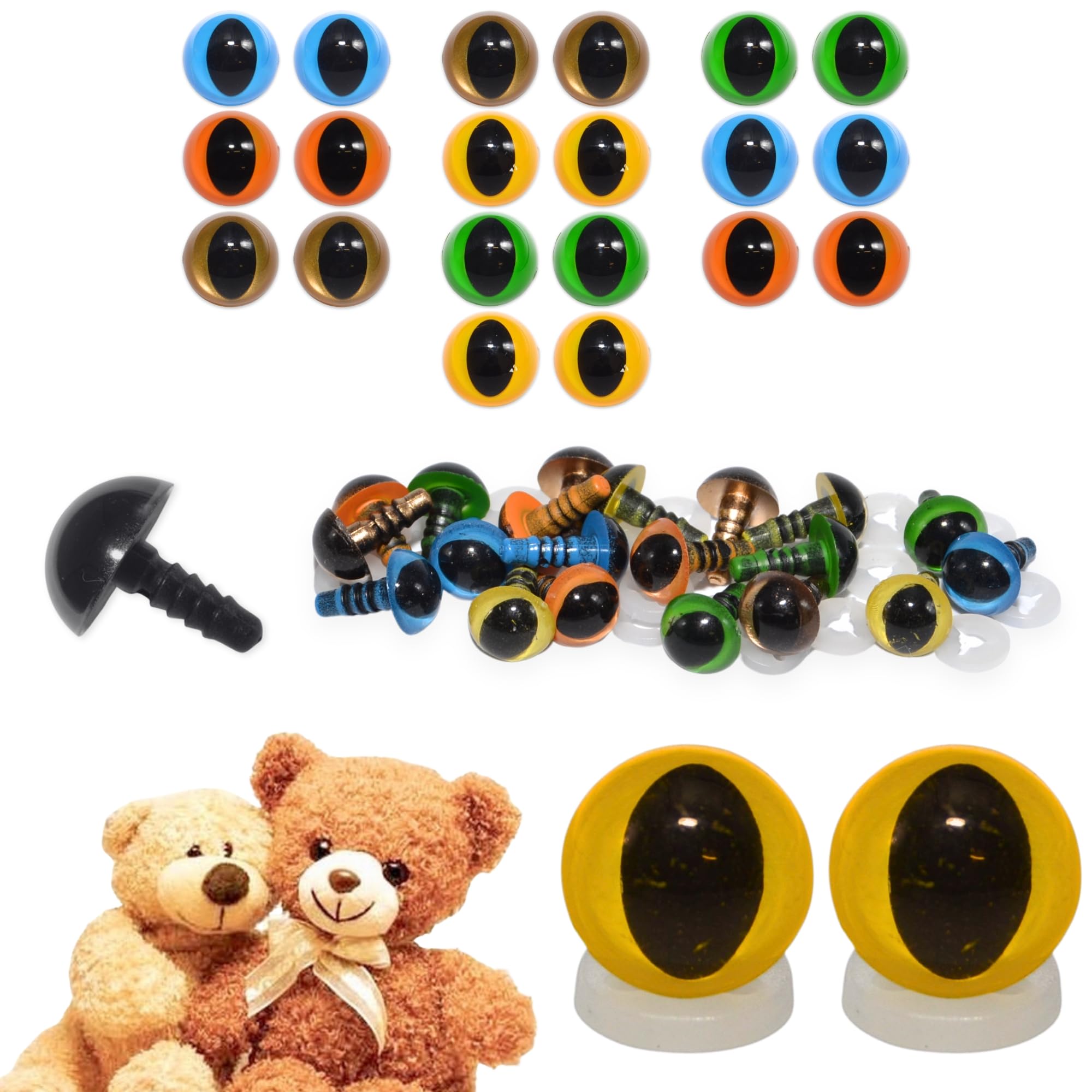 celloexpress 10mm Mixed Cats Eyes with Plastic Backs - Safety Eyes for Soft Toy Teddy Bear Animal Making (Pack of 10 Pairs)