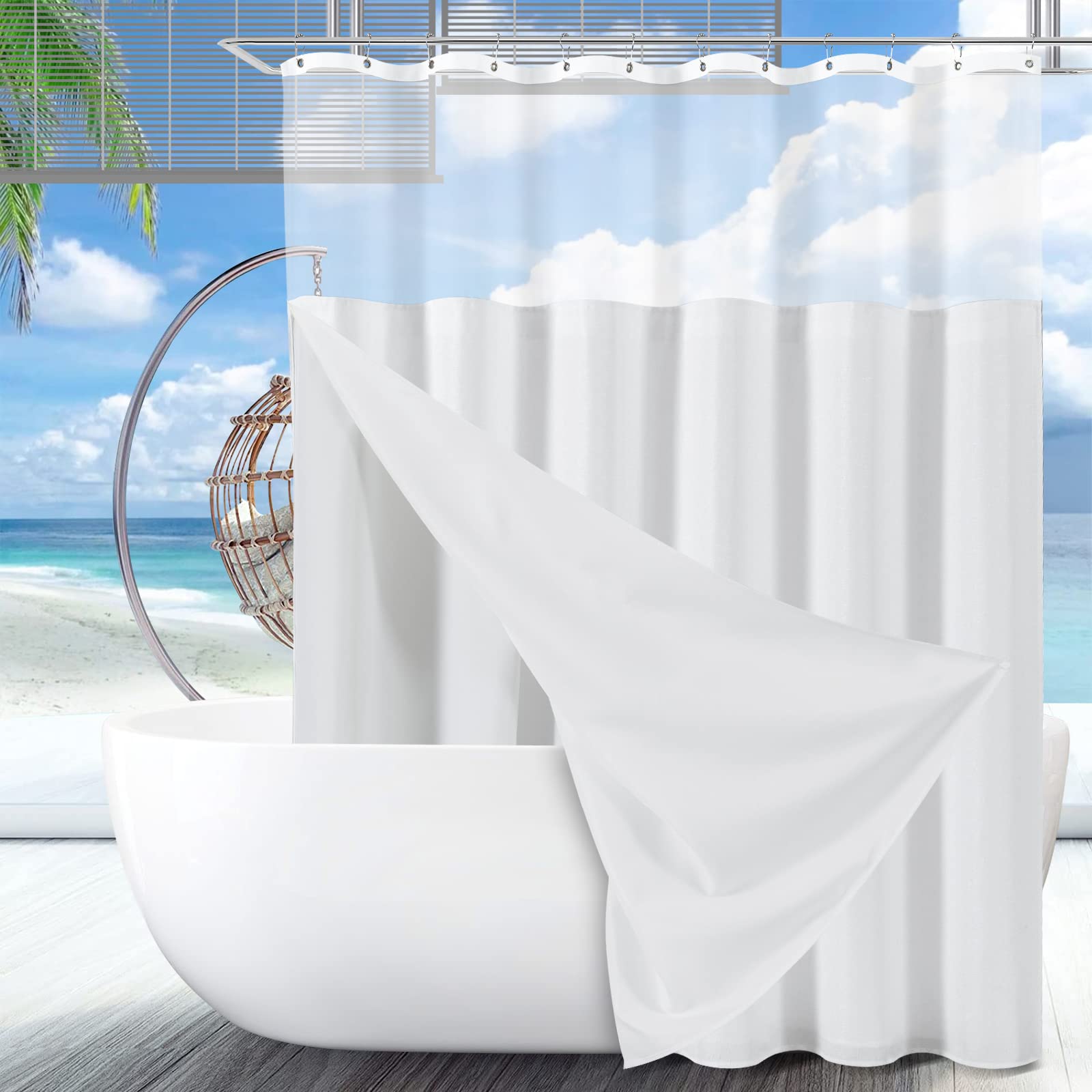 Weiße Ombré Duschvorhänge Fürs Badezimmer – Wasserdicht, Mit Gewichten & 12 Edelstahlhaken, 183x183 Cm – Modern & Funktional