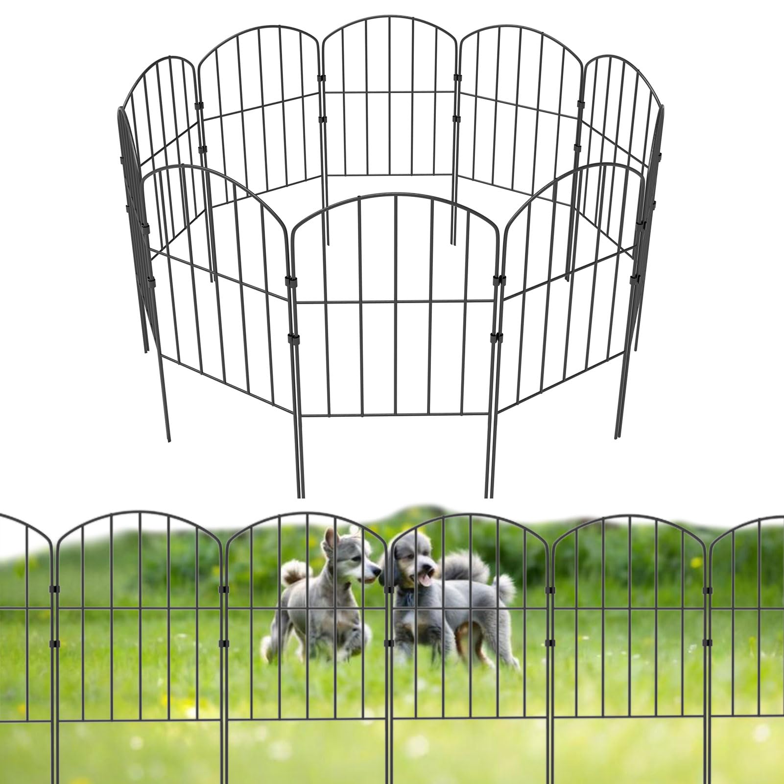 Recinzione decorativa da giardino in metallo antiruggine per esterni, pannelli decorativi per aiuole, patio, cortile, recinto da giardino esterno, barriera per animali per cani, 10 pezzi