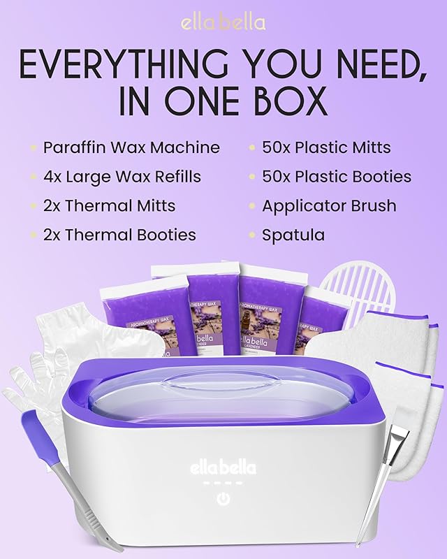 ELLA BELLA® Paraffin Wax Machine for Hand & Feet • Parafin Wax Warmer • Everything in One Kit – Paraffin Wax Refills, Mitts & Booties • Soothing Relief with Parrafin Hot Wax • Home Paraffin Wax Bath Violet