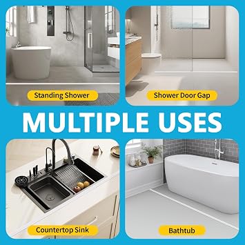 39/1M Wet Room Floor Barrier Self-Adhesive Silicone Shower Threshold Water Dam Keeps Water Inside Threshold Dry and Wet Separation Retention System for Bathroom Kitchen Sink Bathtub