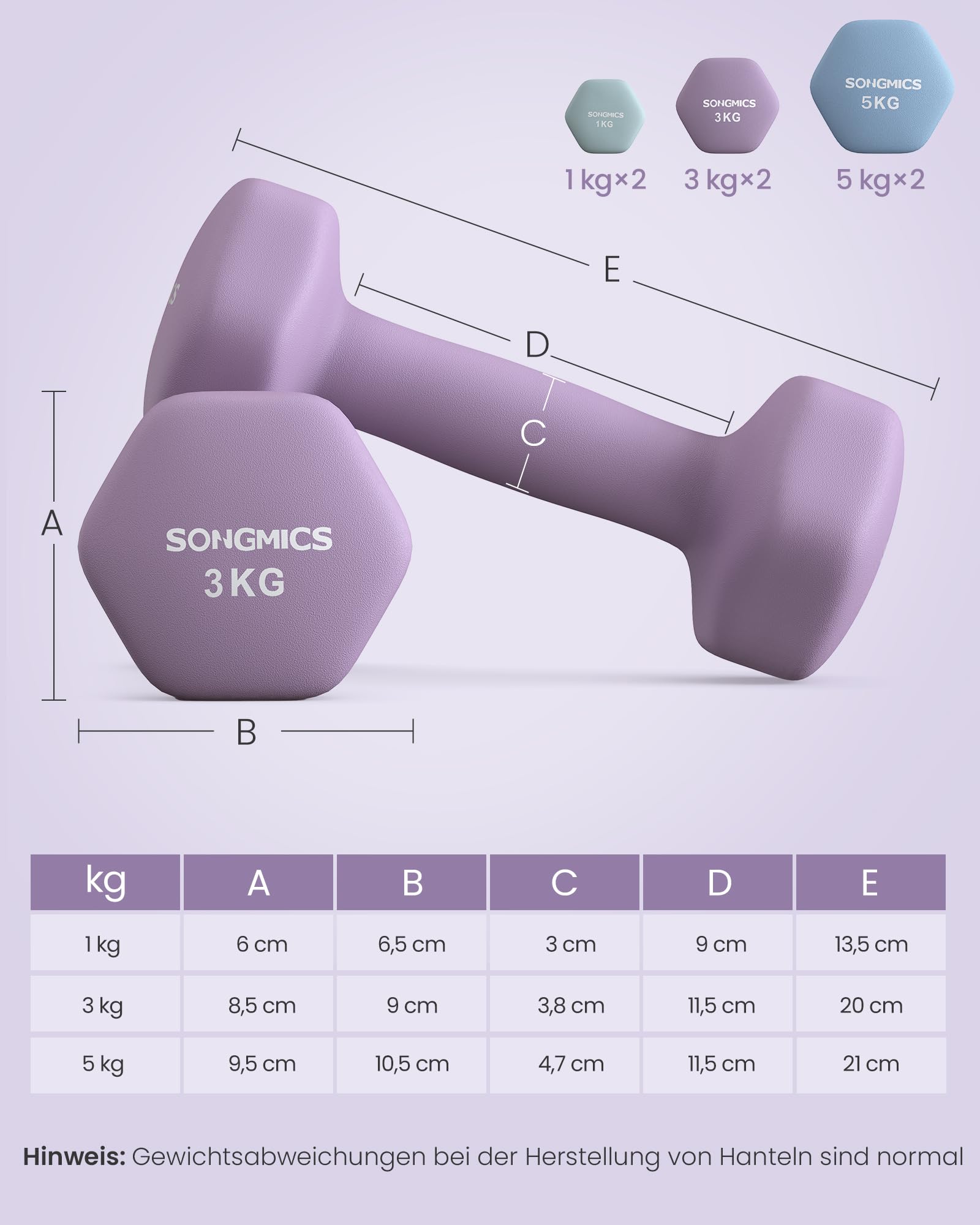 SONGMICS Kurzhantel Set, Hexagon, mit Hantelständer, 2 x 1 kg, 2 x 3 kg, 2 x 5 kg, mattes Finish, Neopren-Beschichtung, Krafttraining, zu Hause