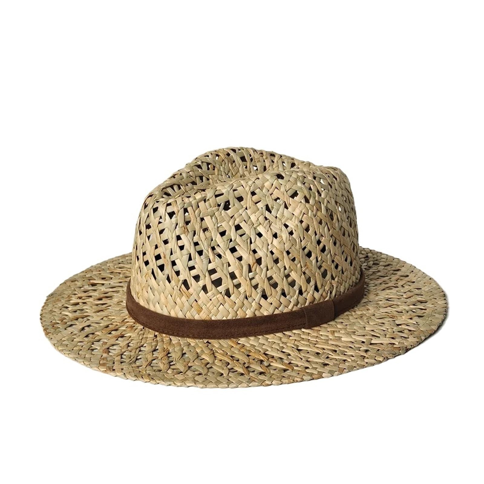 Cappello Fedora da Donna in Paglia Intrecciata A Mano con Nastro Marrone, Panama Spiaggia Traspirante