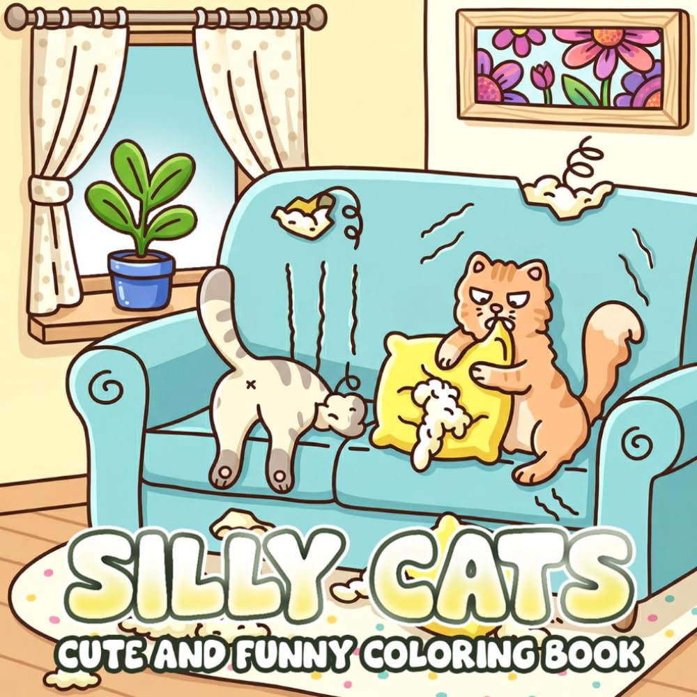 Silly Cats Coloring Book: Mischievous Feline Coloring Pages With Crazy Scenes, Messy Moments, Chaotic House For Pet Moms To Relax And Have Fun