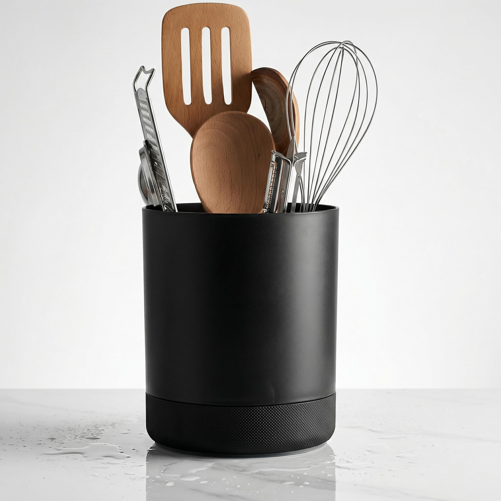 Portautensili da Cucina Moderno, Organizer per Utensili da Cucina 16.5 * 14.5cm, Portautensili Girevole a 360°, Contenitore per Utensili Nero con Base Antiscivolo, Organizzatore per Spatole