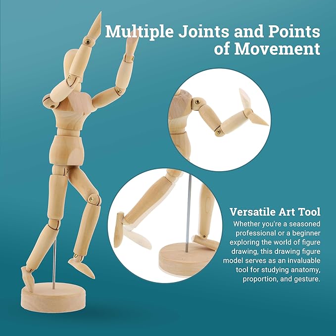 Figura de Madera para Dibujo 8" Kit 6 Piezas Articulada con Base miniatura 4