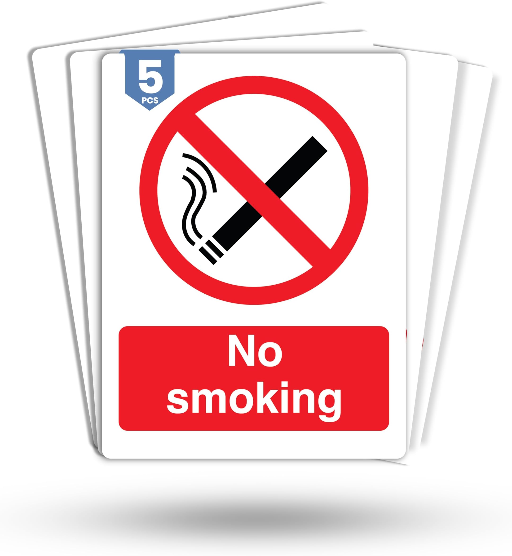 5 x No Smoking Signs | 180mm x 135mm Self Adhesive, Durable, & Weatherproof No Smoking or Vaping Signs | BS EN ISO 7010 Compliant