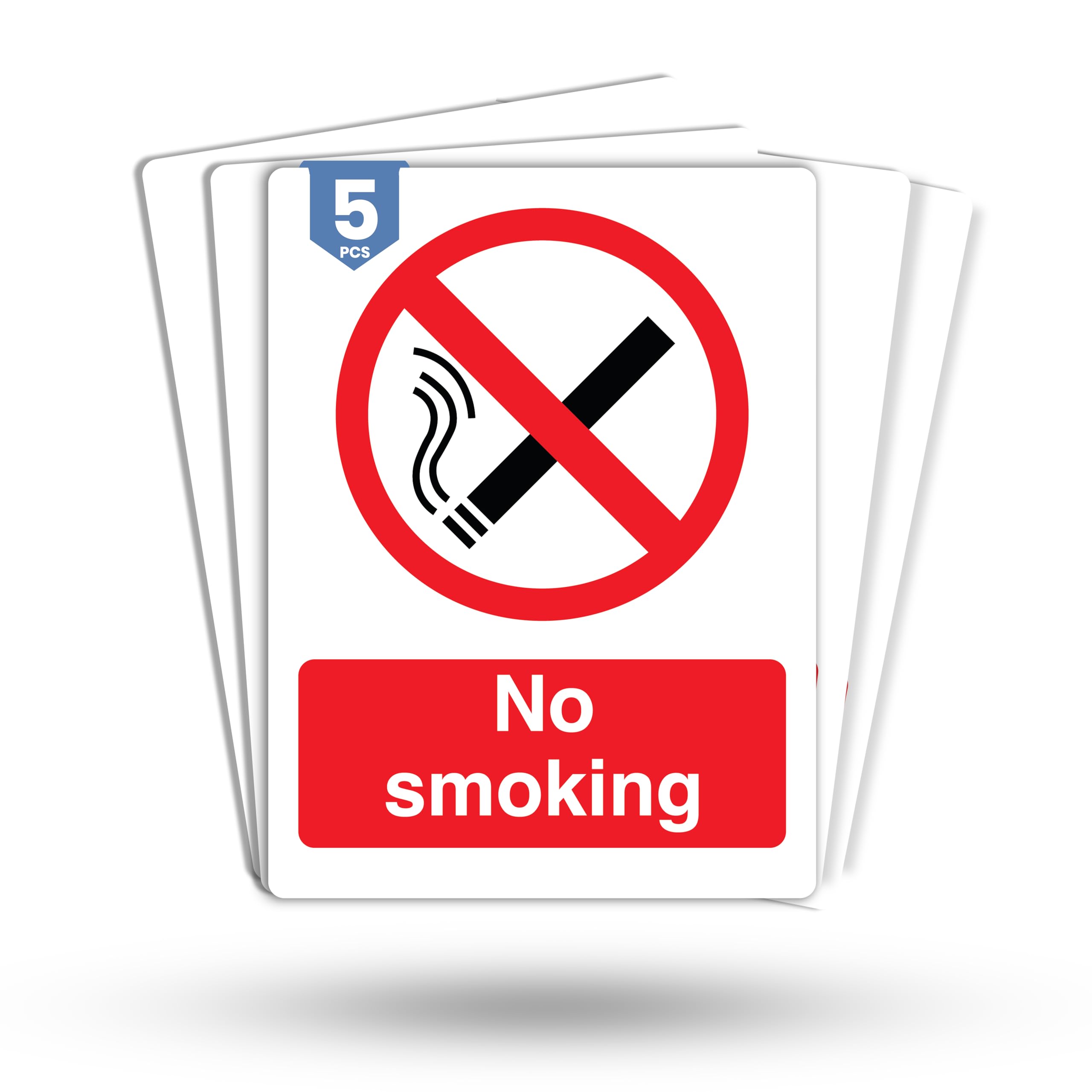 5 x No Smoking Signs | 180mm x 135mm Adherent Vinyl No Smoking Stickers to Warn/Notify Visitors or Clients | No Smoking Sign Outdoor/Indoor