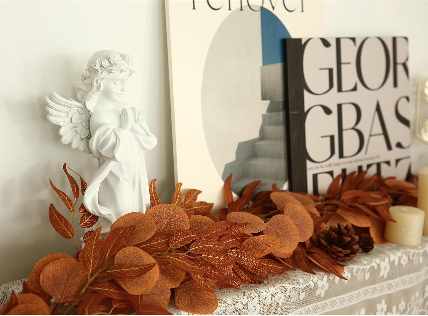 Greentime 2 Pack Artificial Autumn Eucalyptus Garland 6.5 Feet Fake Fall Leaf Garland for Thanksgiving Wedding Table Runner Fireplace Decor - Image 5