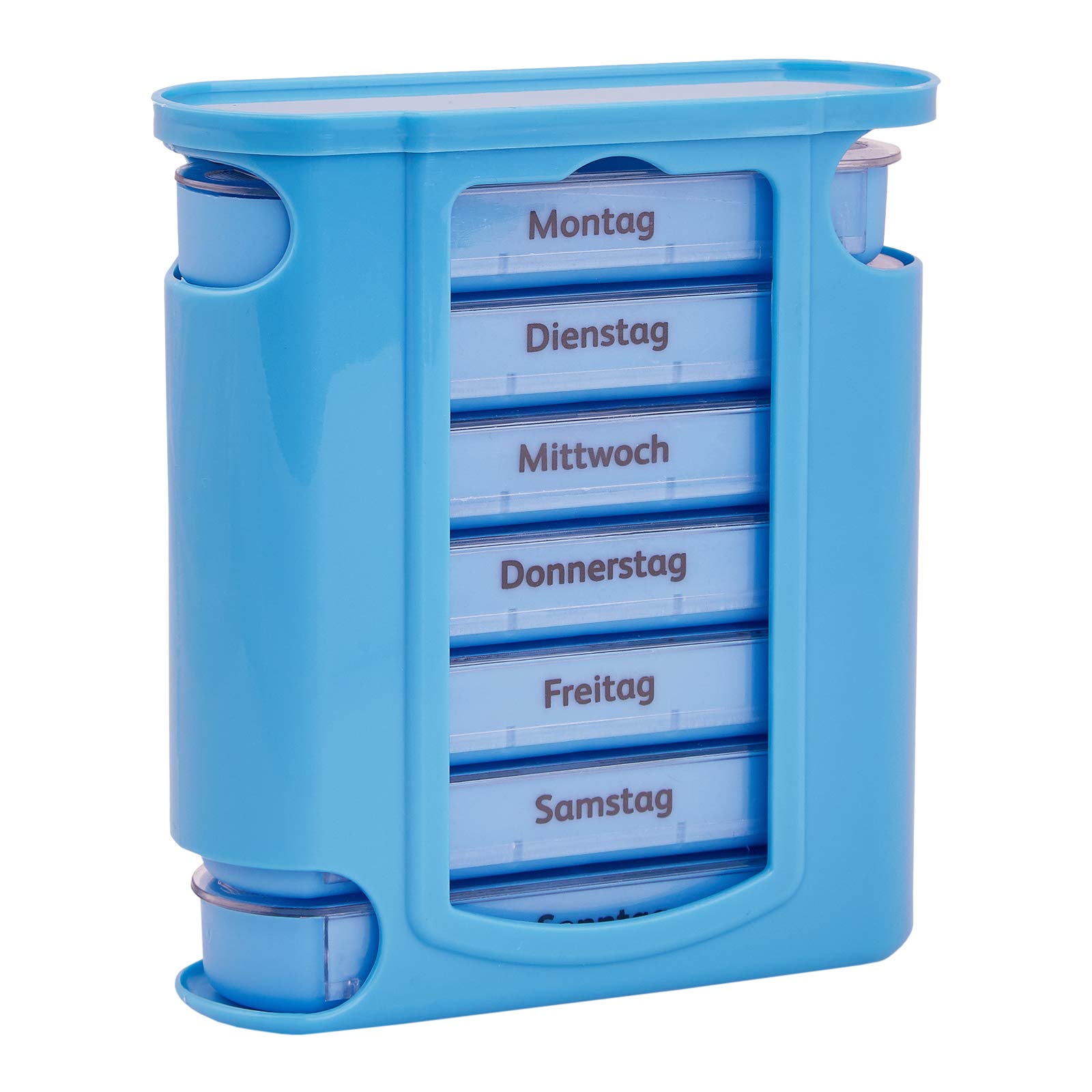 WELLGROPill Box for 7 Days, 4 Compartments per Day, Medicine Box, Plastic, BPA-Free, Choice of Colours, Colour: Light Blue