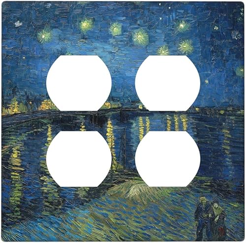 BoeshiBa - Placa de pared para interruptor de salida dúplex de doble banda - Van Gogh Noche estrellada sobre el Ródano