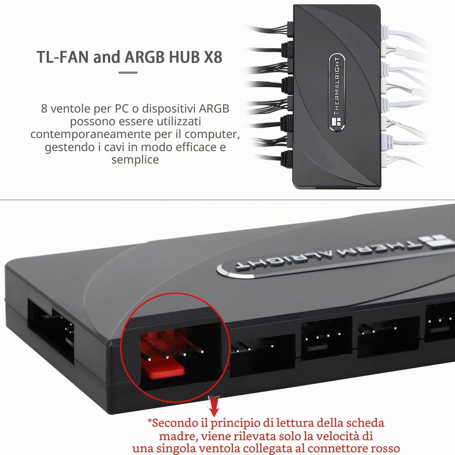 TR e ARGB HUB×8, Controller di alimentazione PWM/SATA, supporto hub ventilatore 8 gruppi di ventole, Controller PWM e ARGB per ventole PC, cavo SATA non incluso