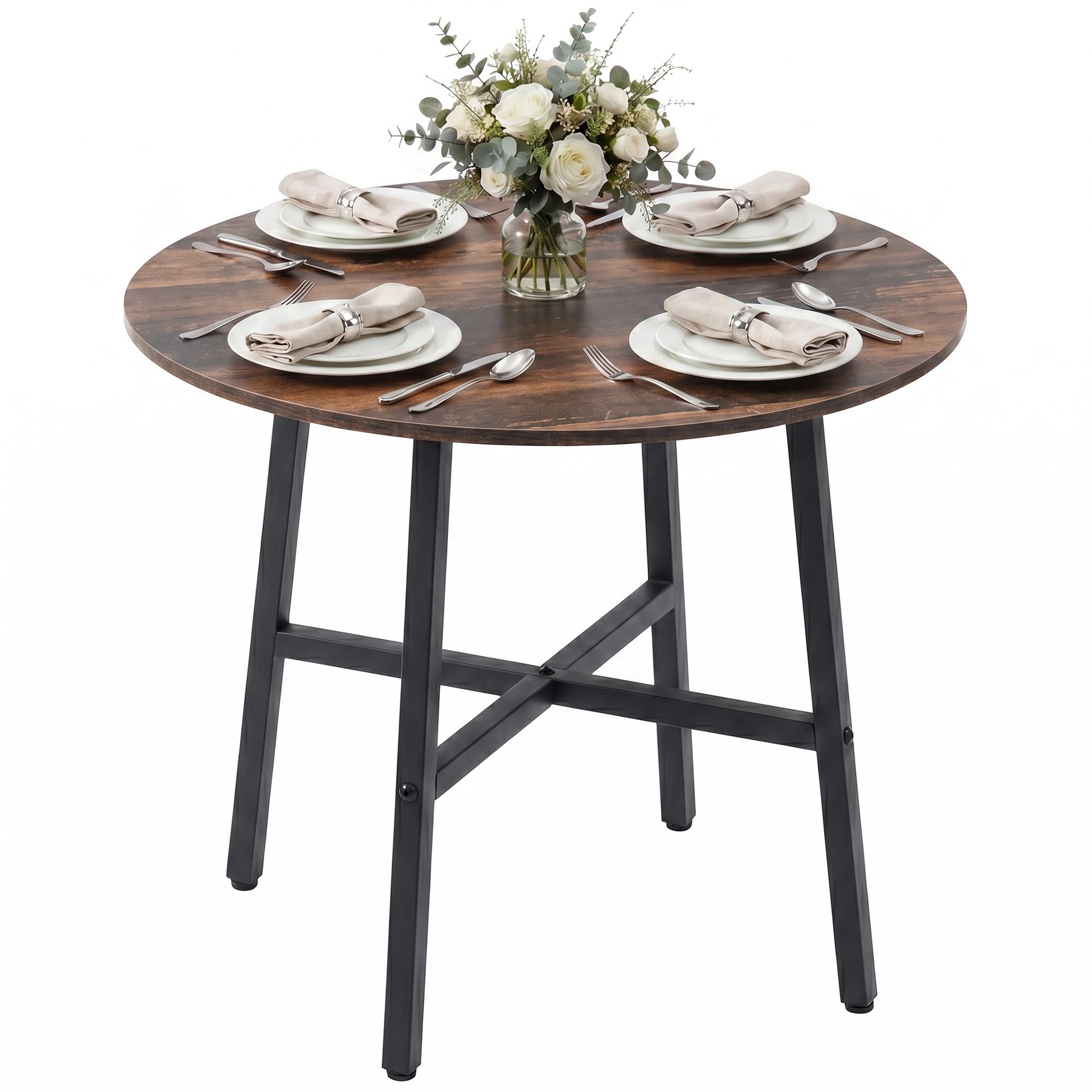 HOMCOM Esstisch 80 x 80 cm rund Küchentisch für 4 Personen Esszimmertisch mit Stahlrahmen, Industriller Tisch für Küche, Esszimmer und Wohnzimmer Rustikales Braun
