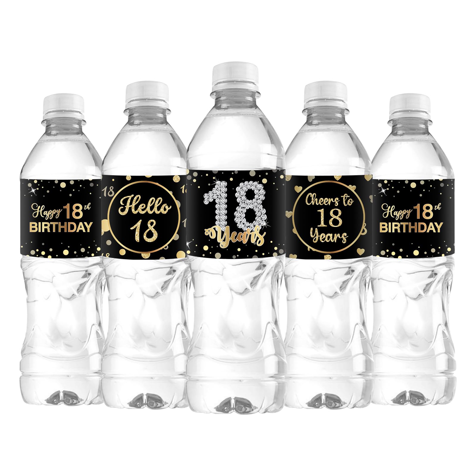 Calcomanías para botellas de agua de 18 cumpleaños que transforman la decoración de tu mesa negra 7