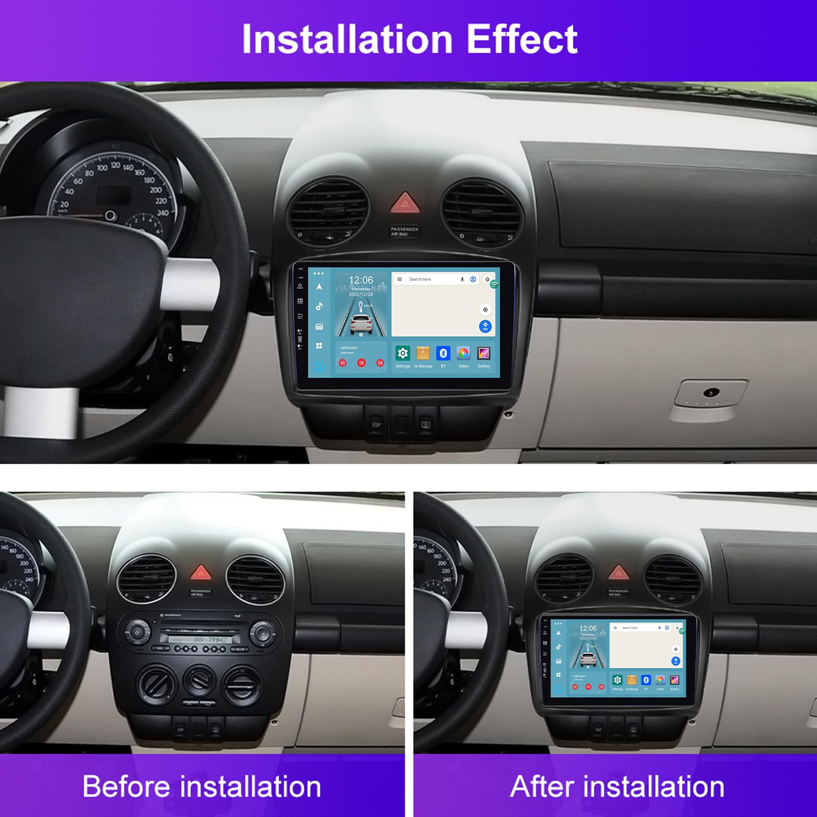 Radio Android Para VW New Beetle 2001-2010 - Pantalla 9 Pulgadas, CarPlay, GPS, WiFi, 2+32GB, Android 14