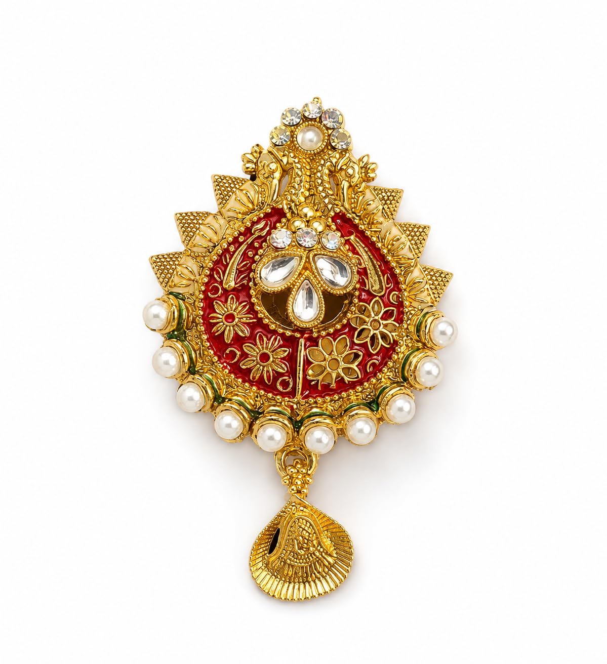 Antique Gold Plated Traditional Saree Pin for Women with Pearl Beads Multicolour Enamel Work Kundan Style Stone Design Ethnic Brooch for Saree Lehenga Dupatta Bridal Wedding Jewellery Accessory (1pc)-image-49