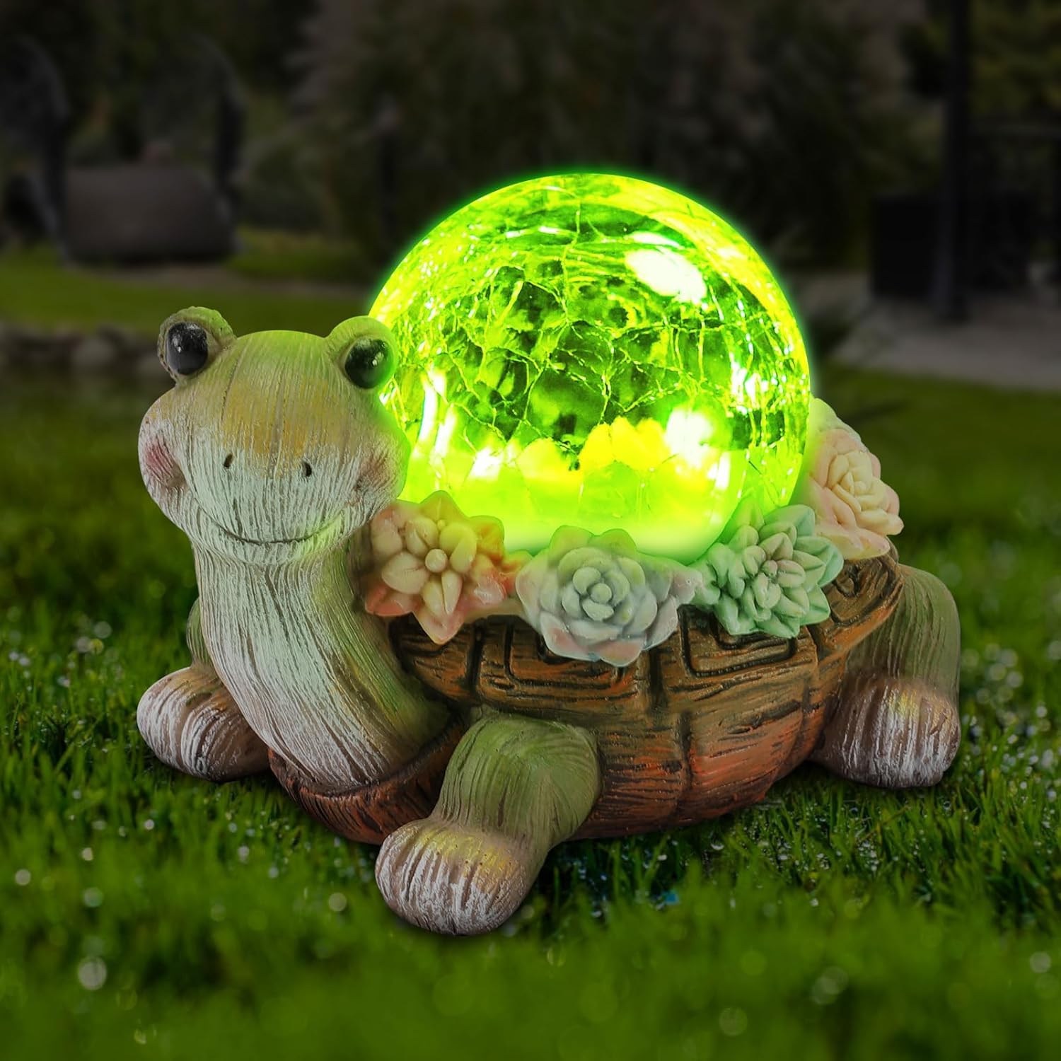 Umikk Figuras solares de jardín de tortuga, decoración de jardín para exteriores, con cristal roto, iluminación LED, regalo de cumpleaños para mamá, estatuas de jardín, exteriores, habitaciones,
