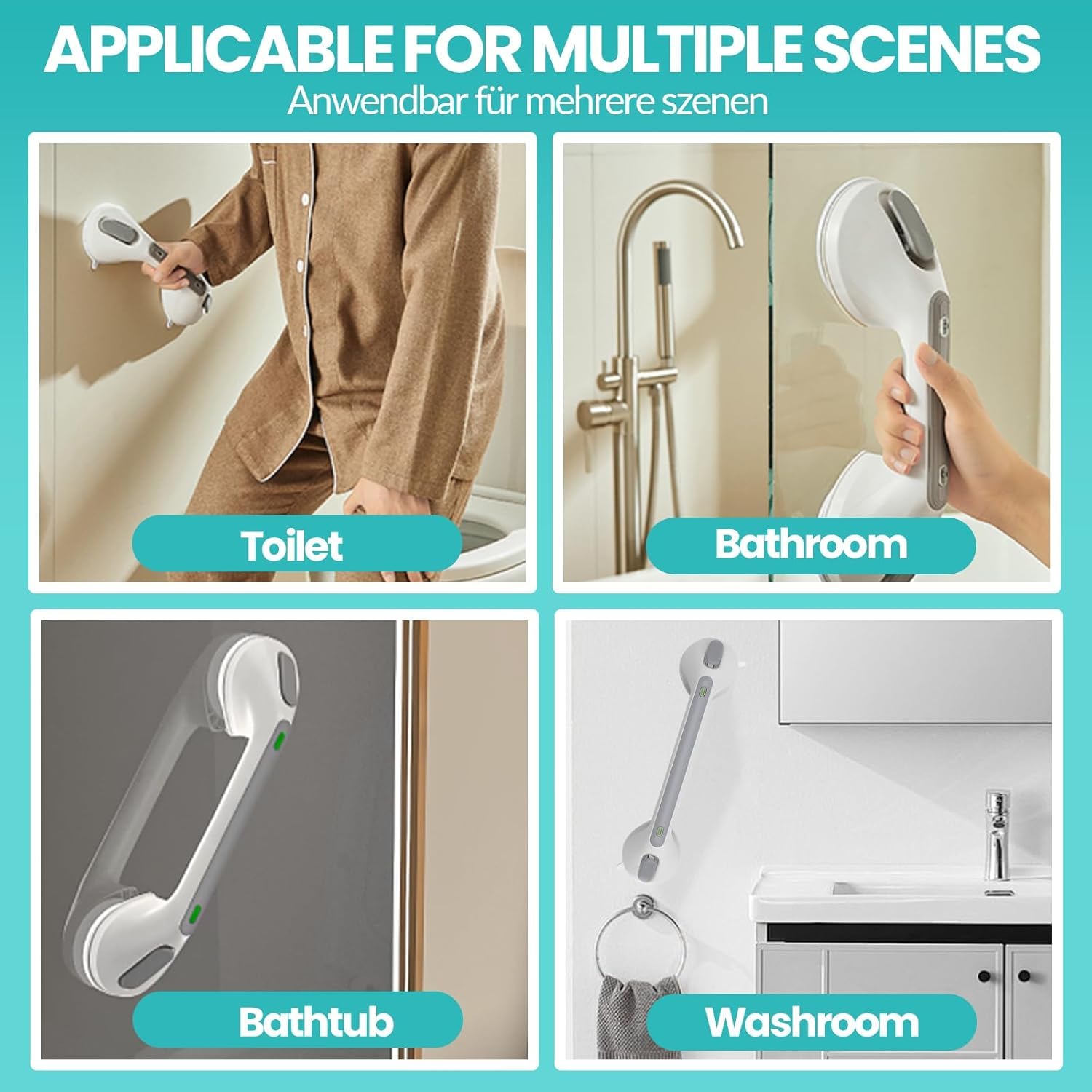 Maniglione Bagno Disabili con Avviso di Aspirazione, Maniglie Doccia Ventosa, Maniglia Ventosa, Maniglioni Bagno per Anziani, Senza Foratura,Corrimano Mobilità Portatile (12in-2pcs)