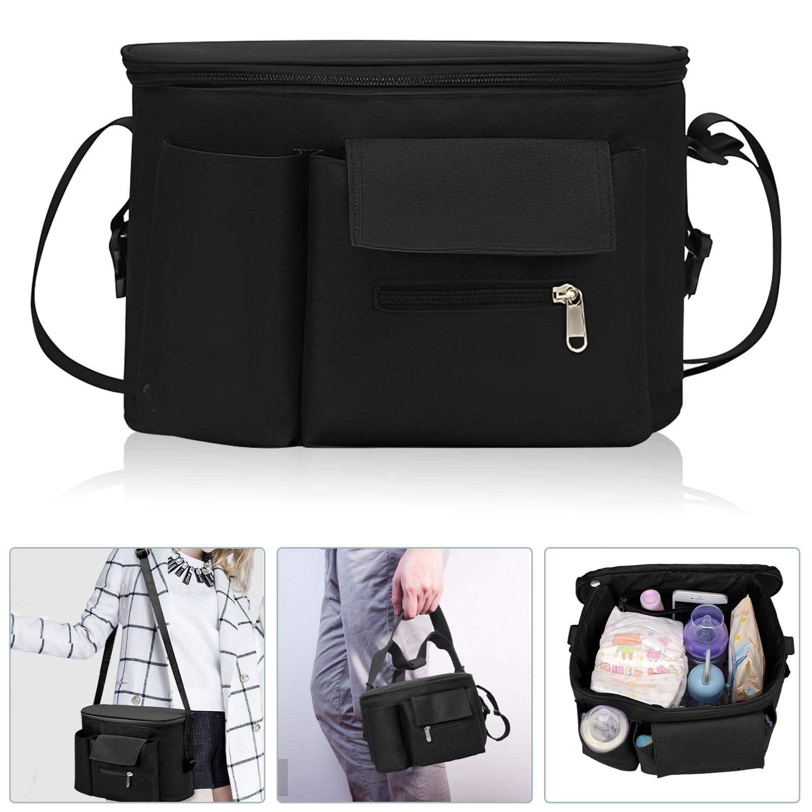 Borsa per Passeggino with cup Holders, Universale Organizer per Carrozzina Neonato, Portaoggetti Impermeabile, Multifunzione Borsa Cambio Neonato per la raccolta di Salviette, Pannoli, Merenda