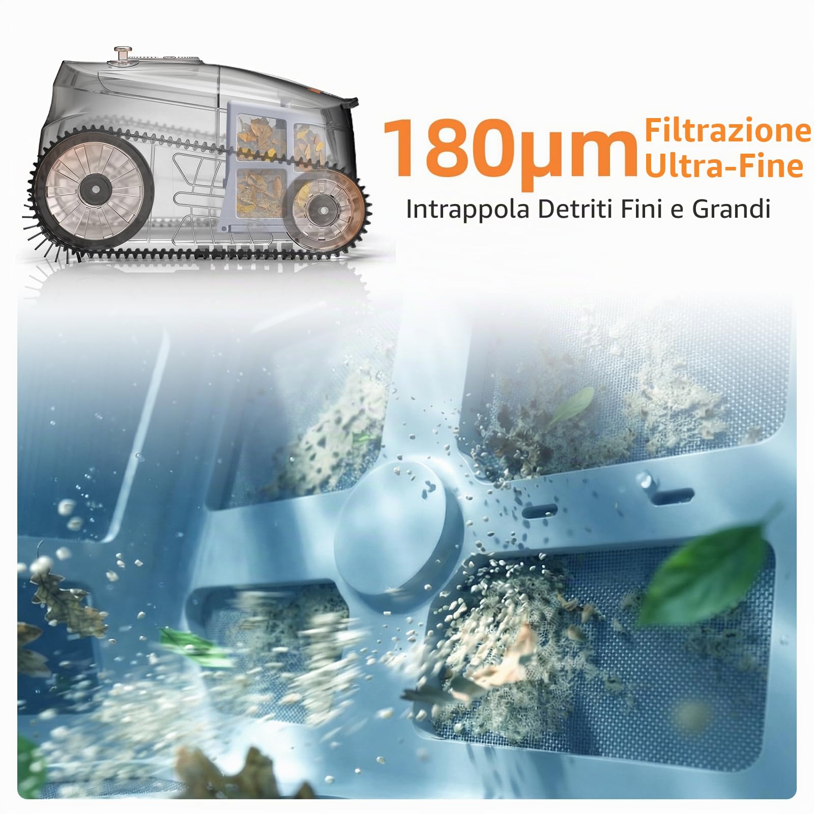 (2026 Upgraded) Robot Piscina Fuori Terra e Pareti, 3 Motori brushless, 21 m³/h, 180 min di autonomia, Navigazione Intelligente, aspirapolvere per Piscina Fondo e pareti Fino a 300m²