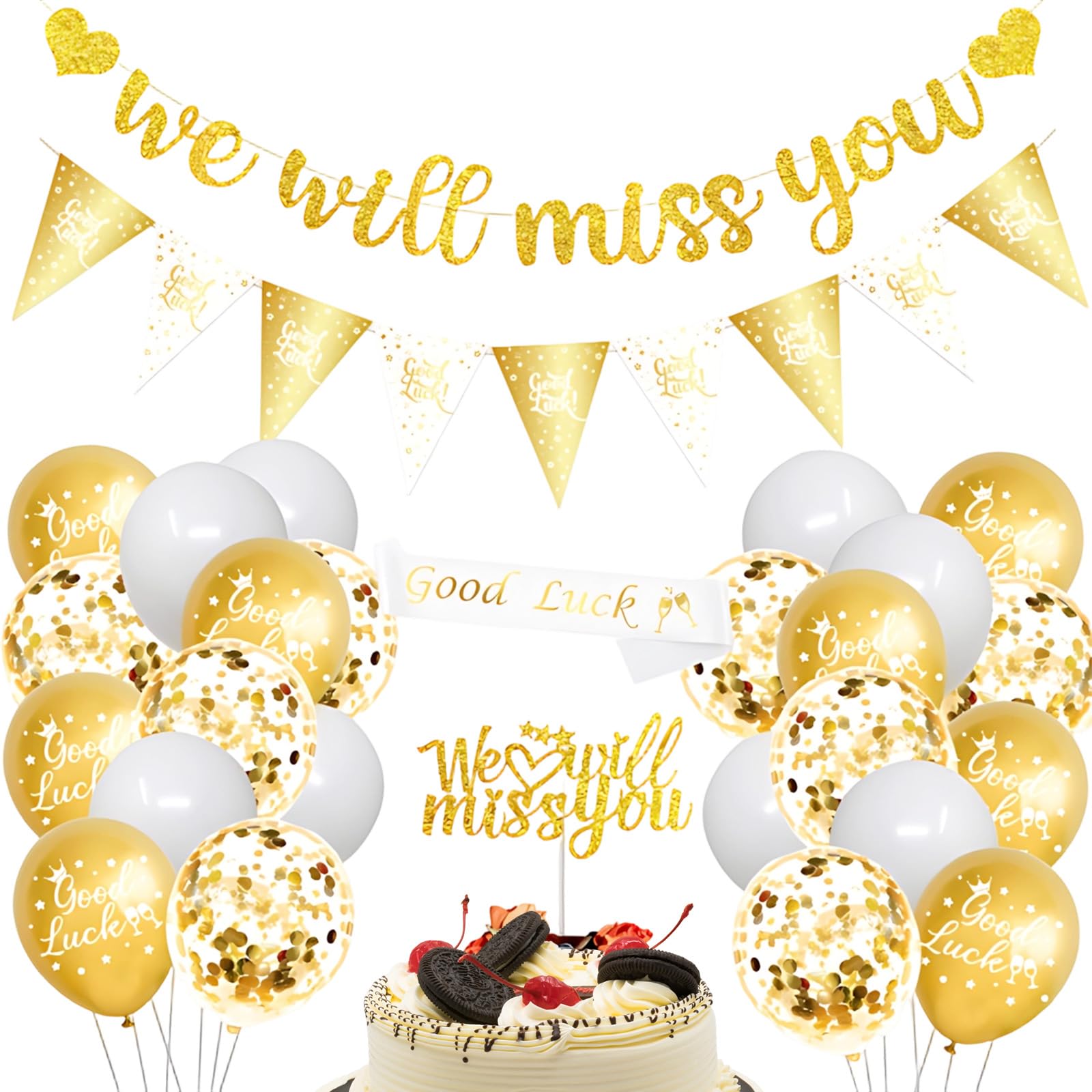 Sorry Your Leaving Decorations, Leaving Balloons, Good Luck Banner Farewell Party Set with Banner , Golden Colleague Departure Sendoff Arrangements for Office and Family Celebrations