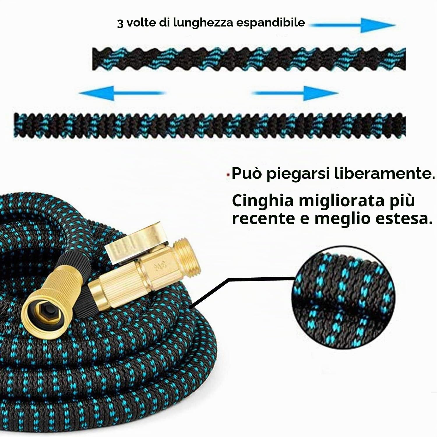 Tubo Estensibile da Giardino, Tubo da Giardino Estensibile con 9 Funzione, Connettori in Rame Puro con da ½ e ¾, Fatto in 3 Strati di Lattice(25FT/7.6M)