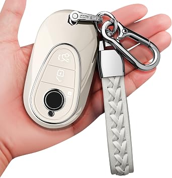 for Mercedes Benz Key Fob Cover with Keychain Soft TPU Protection Key Shell Case for 2023-2026 GLC EQE,2024-2026 E-Class GLS,2022-2026 C-Class SL-Class EQS,2021-2026 S-ClassWhite