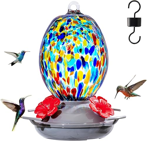 Miniatura 41 de Muse Garden - Comedero de vidrio soplado de 27 onzas para colibríes para exteriores; regalo p/mamá, mujeres, abuelos, decoración de jardín p/colgar