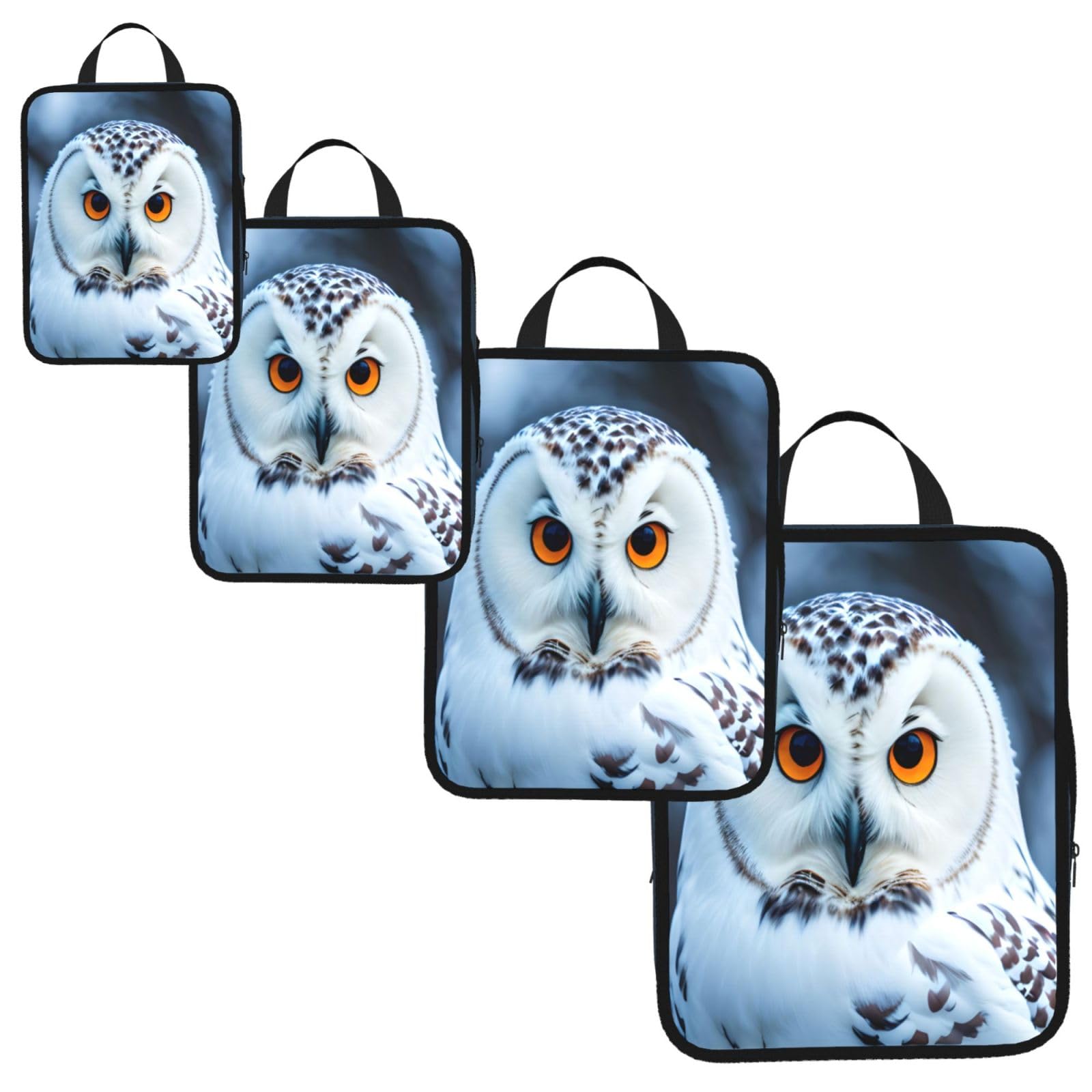 Snowy Owl Eyes Print 4 Set Compression Packing Cubes for Suitcases,Expandable Storage Bag Organizers