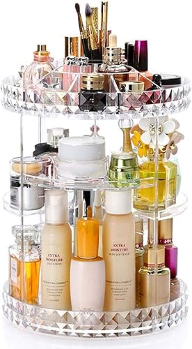 PJLANDI Organizador de maquillaje acrílico con rotación de 360 grados, soporte de almacenamiento cosmético estante Perfume en tocador de baño Patrón