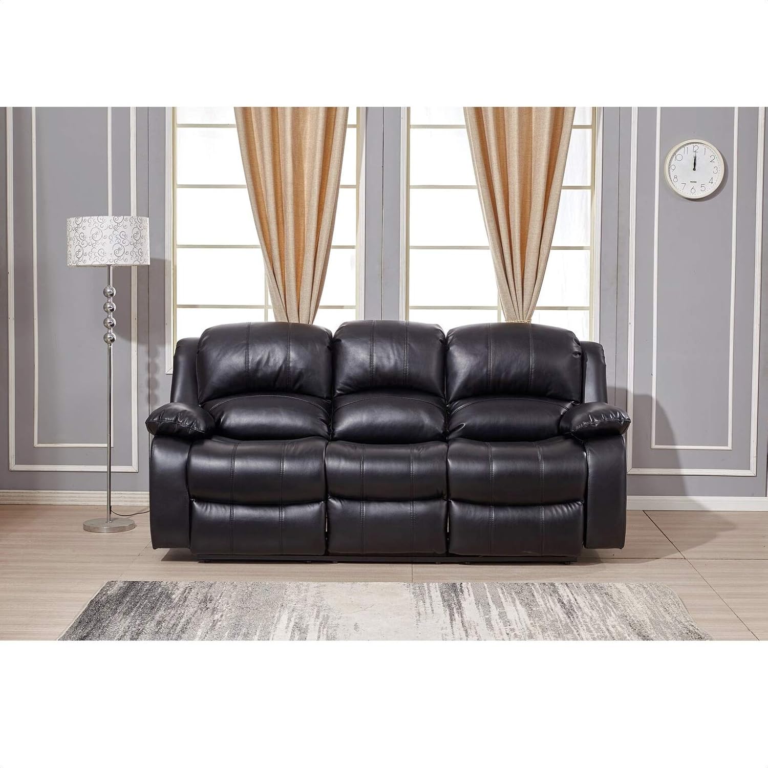 Reclining 85" Pillow Top Arm Sofa, Weight Capacity 600 lb, Faux Leather Type