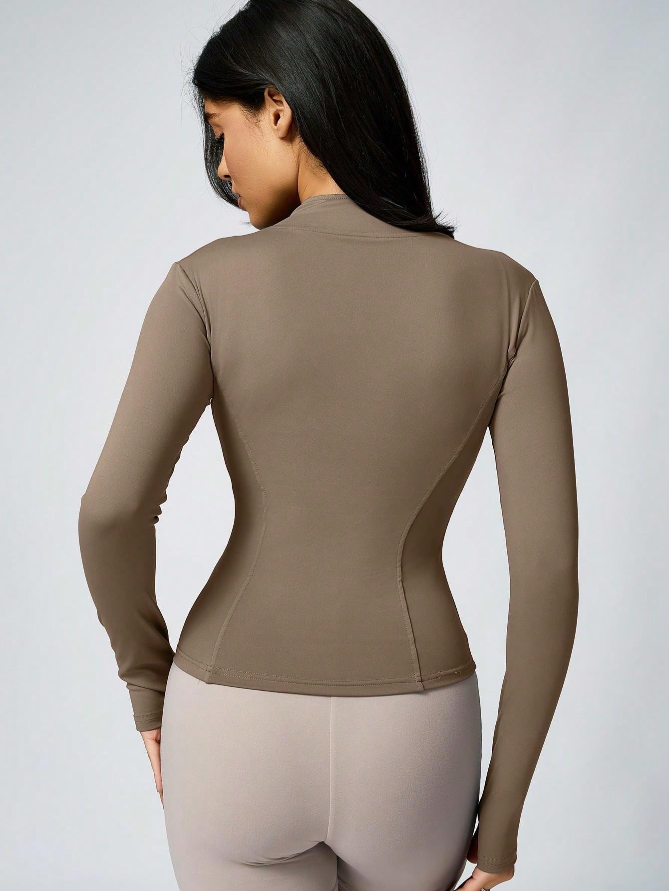 Chaqueta de entrenamiento para mujer, con cremallera completa, ajustada, para yoga, con bolsillos, camisa atlética para correr, con agujeros para el pulgar, para gimnasio — view 2
