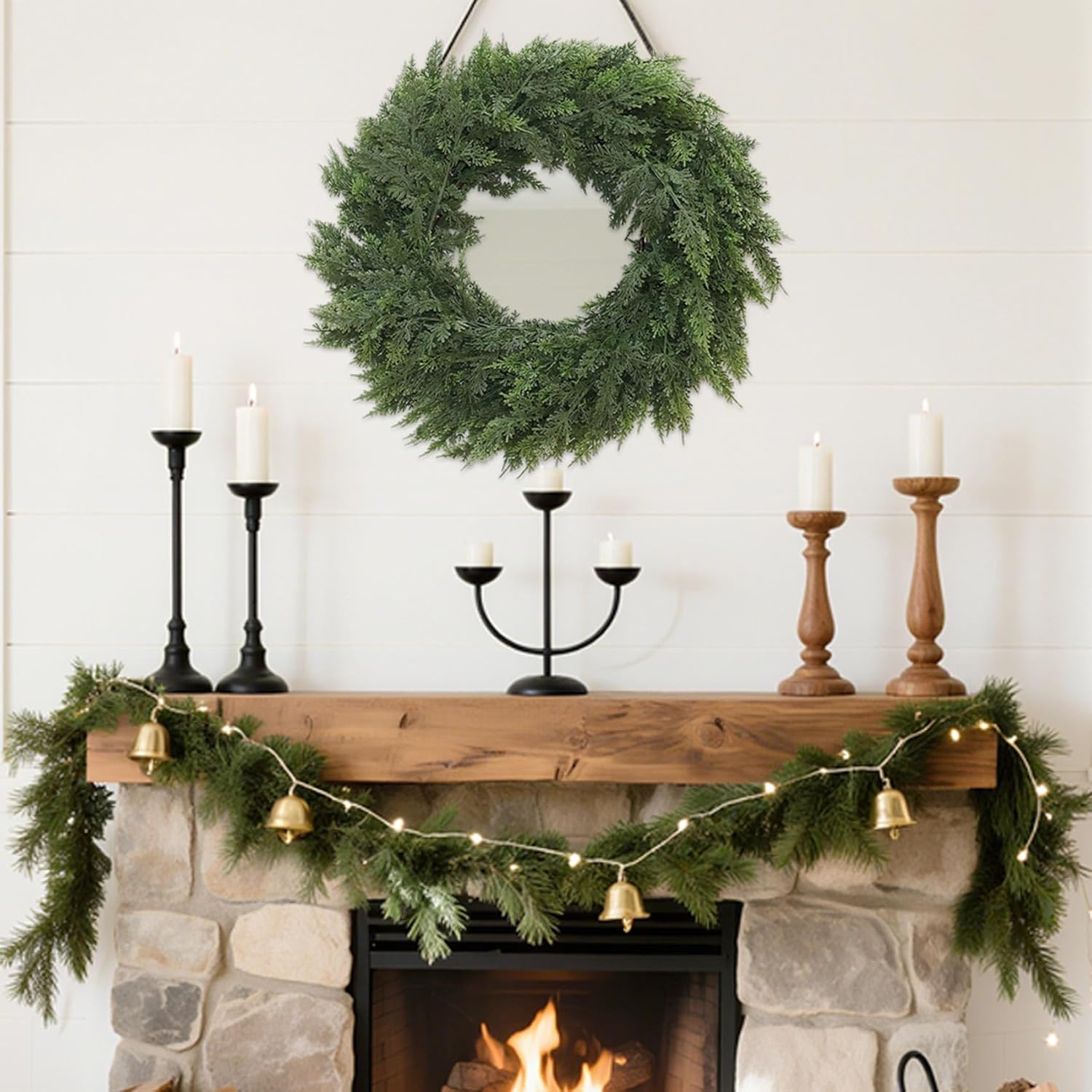 30 Inch Christmas Wreaths for Front Door Large Real Touch Cedar Wreath Artificial Green Wreath for Wall Windows Indoor Outdoor Christmas Decor