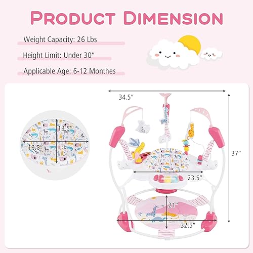 Miniatura 9 de INFANS Centro de actividades para bebés, centro de juego 3 en 1 con música, luces, juguetes interactivos, asiento giratorio de 360, 3 alturas