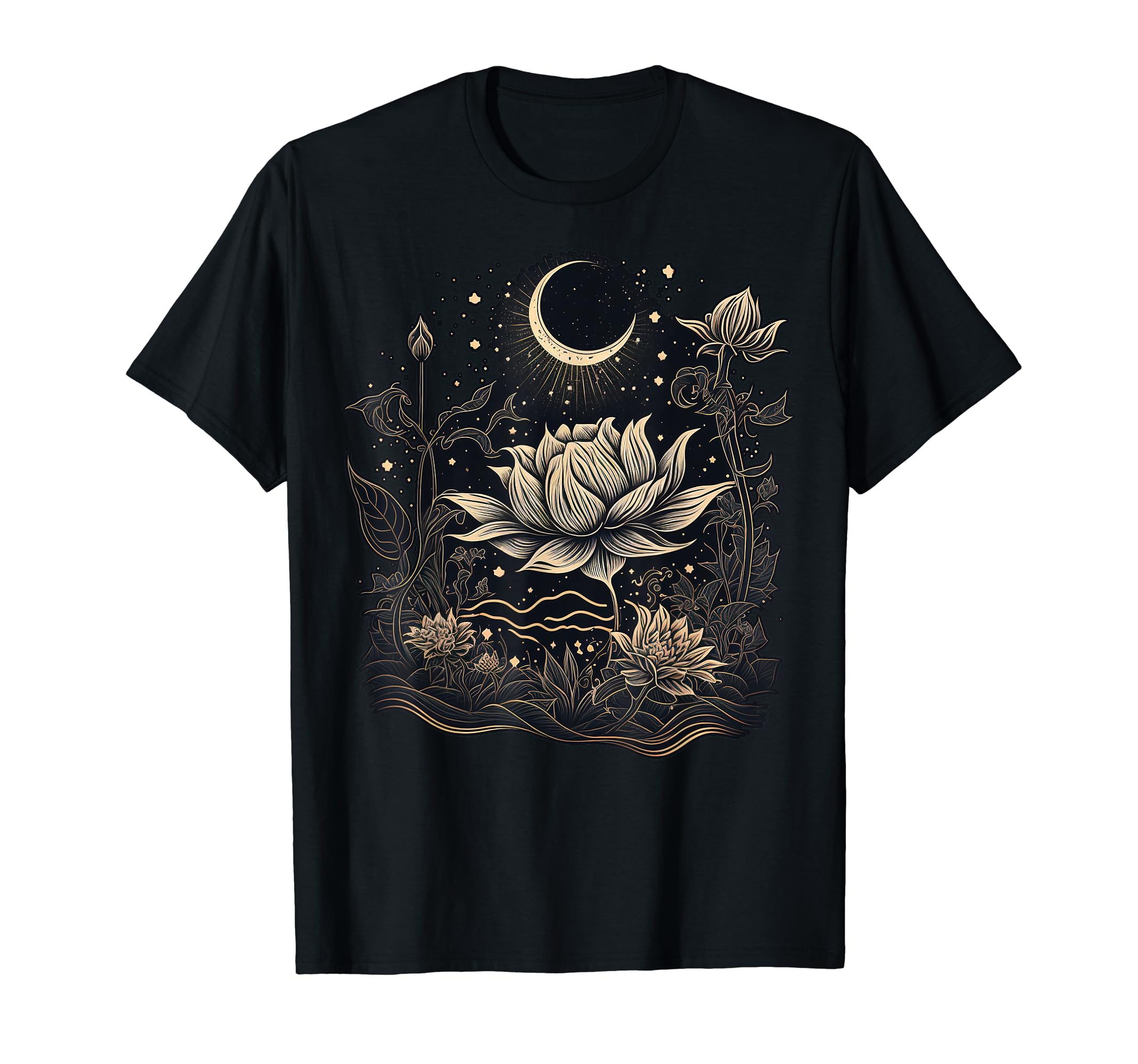 Spiritual Zen Moon Lotus Flower on Celestial Lotus Flower T-Shirt