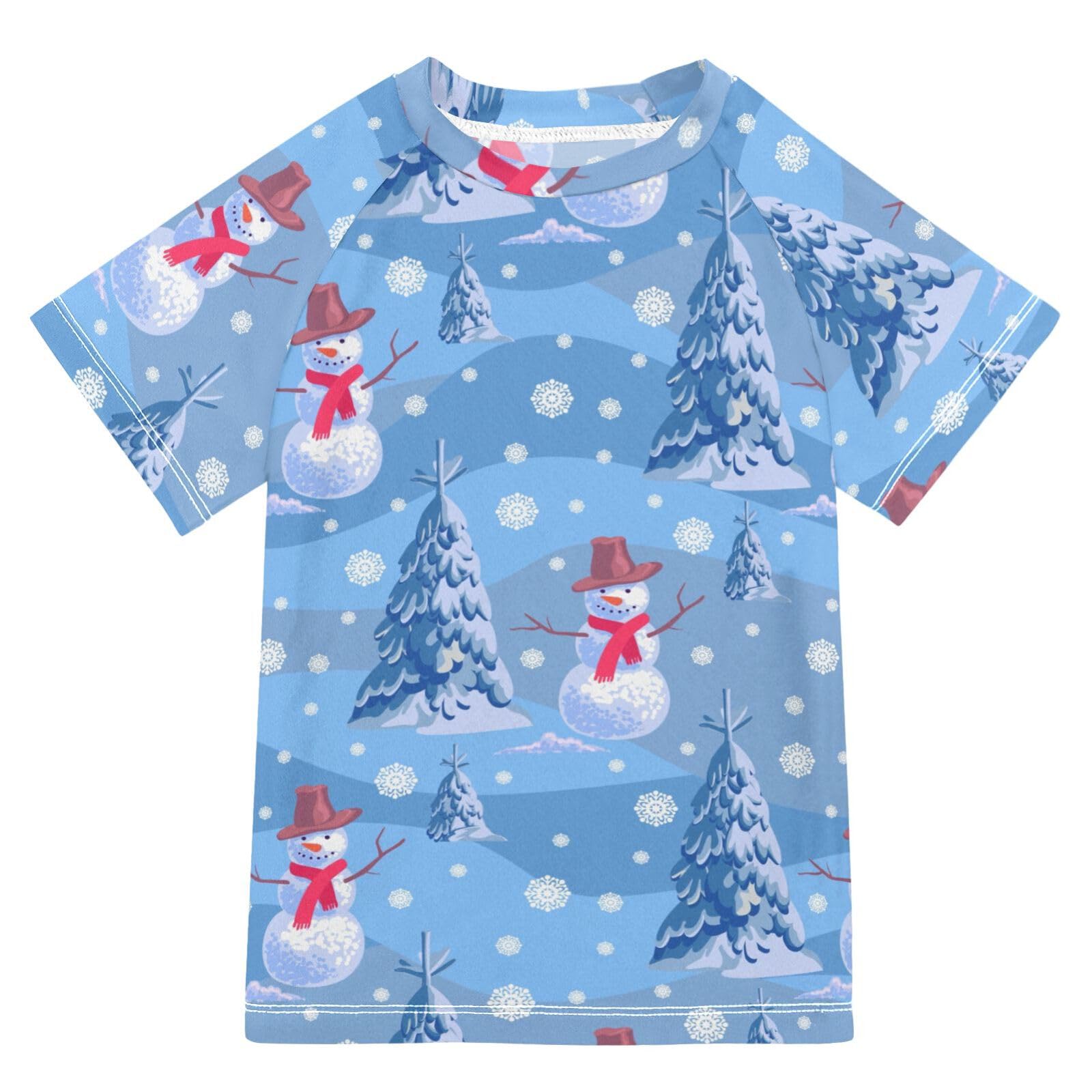Aflyko Christmas Boys' Swim Shirt Snowman Xmas Tree Falling Snowflake Rash Guard Beachwear Sun Protection Fishing Hiking Camping Surfing Swimming Toddler Infant Summer Daily T-Shirt, 4T Multicoloured