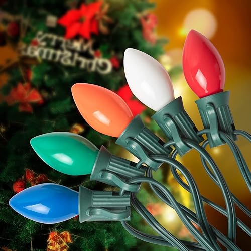 PASUTO Luces de Navidad C9 de 38 pies para exteriores luces de camino de Navidad con 25 bombillas de cerámica multicolor y 25 estacas luces de acera