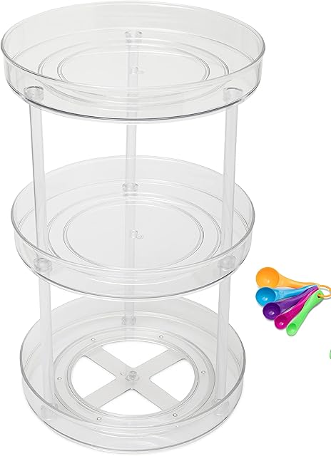 Kumica Lazy Susan Large 3 Tier 360 Degree 10.6'' Turntable Spice Rack Organizer, Transparent