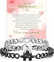 Matching Bracelets for Couples - Long Distance Relationship Gifts Stainless Steel Couple Bracelets for Women Men, His Hers Bracelets for Boyfriend Girlfriend Lover Husband Valentine's Day Promise Gift