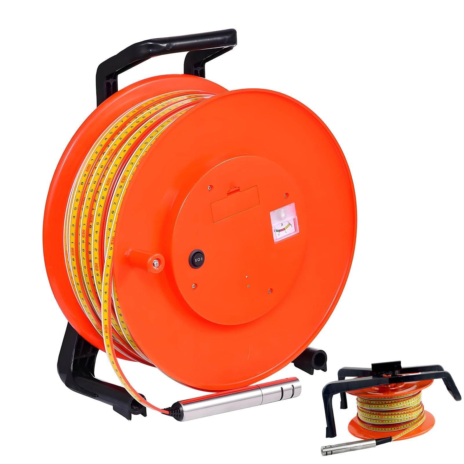 Medidor de nivel de agua de pozo: medidor de profundidad de alta precisión de 20-300 m con sonda de acero inoxidable (luz + alarma de zumbador) para pozo/tanque/estanque