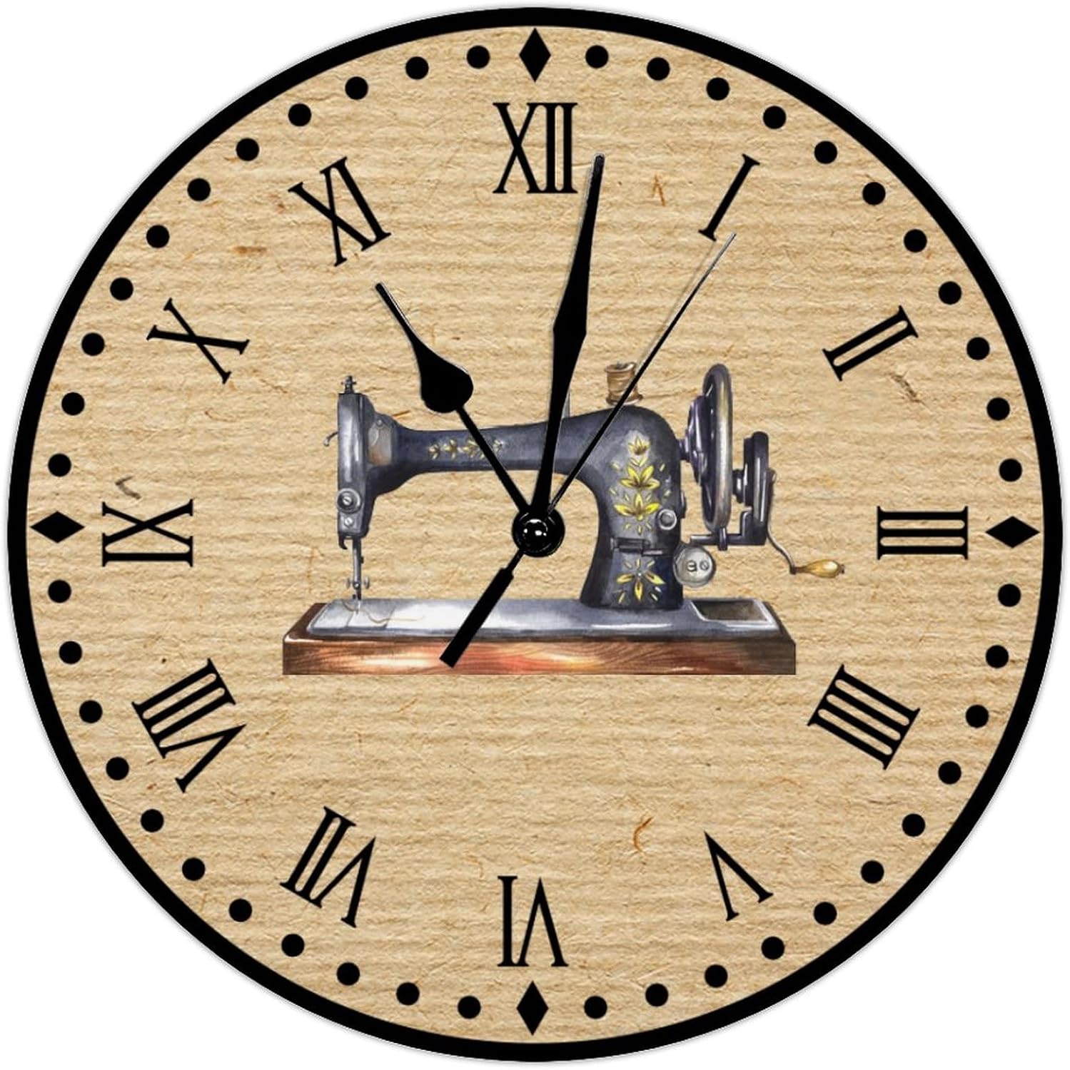 Sewing Machine Clock Craft Room Decor Decorative Wall Clock Seamstress Sewing Room Wall Clock Farmhouse Decoration 15inch Round Clock Battery Non Ticking Silent Wood Wall Clocks for Home Office