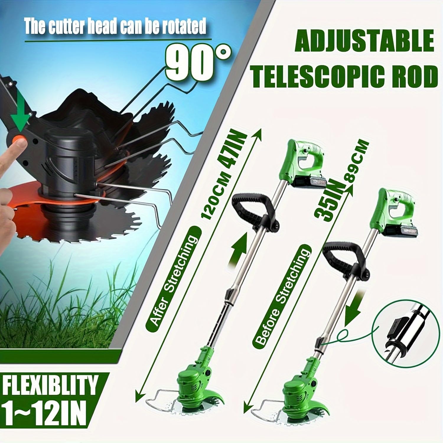 Grass Edger Cordless, 21v Electric Weed Trimmer, Electric Weed Eater Cordless Stringless with 2pcs Batteries for Yard and Garden Grass Trimmer