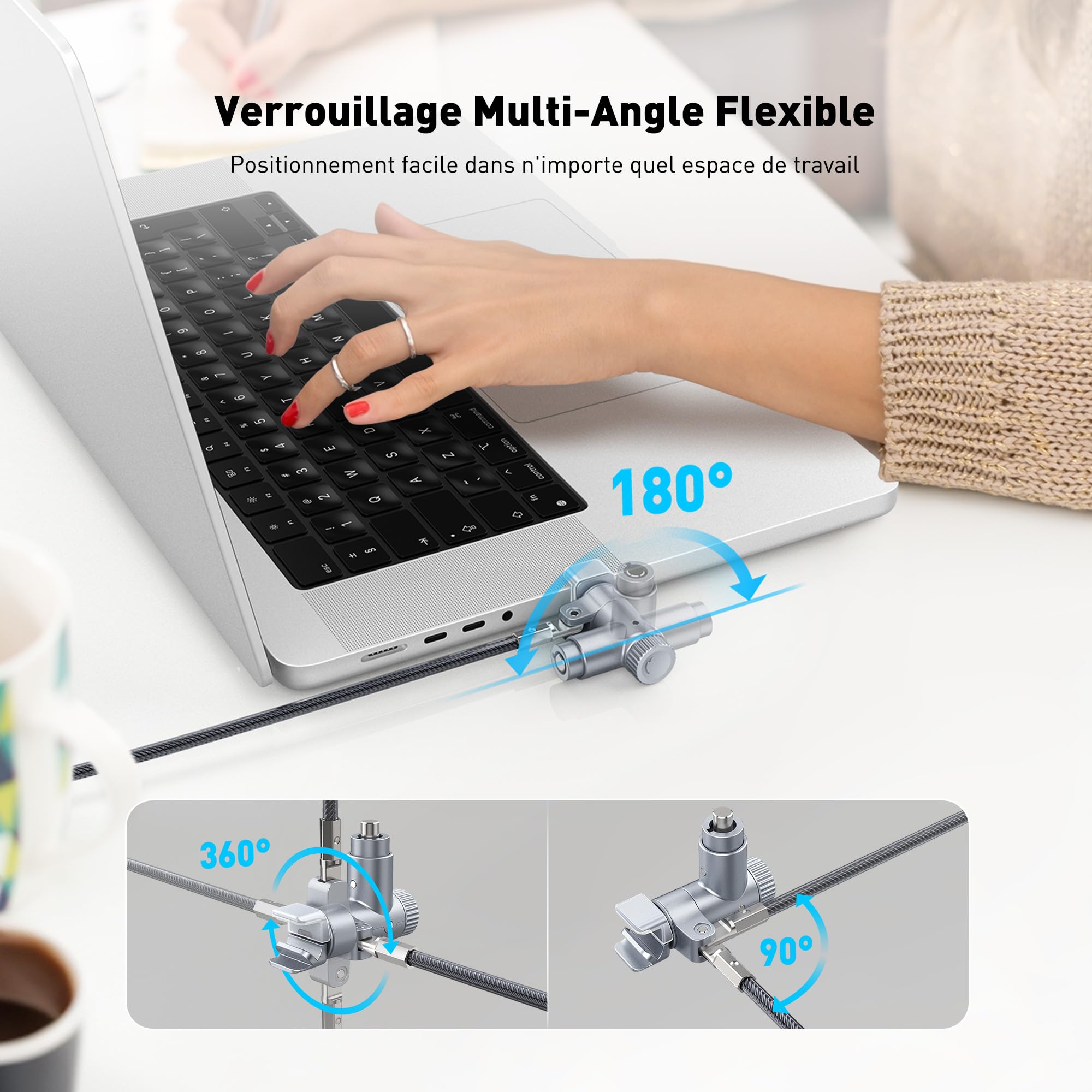 AboveTEK Câble de verrouillage pour ordinateur portable MacBook Pro 14/16 (2021–2024), verrou de sécurité antivol à clé pour ordinateur portable, câble de verrouillage d'ordinateur en acier résistant