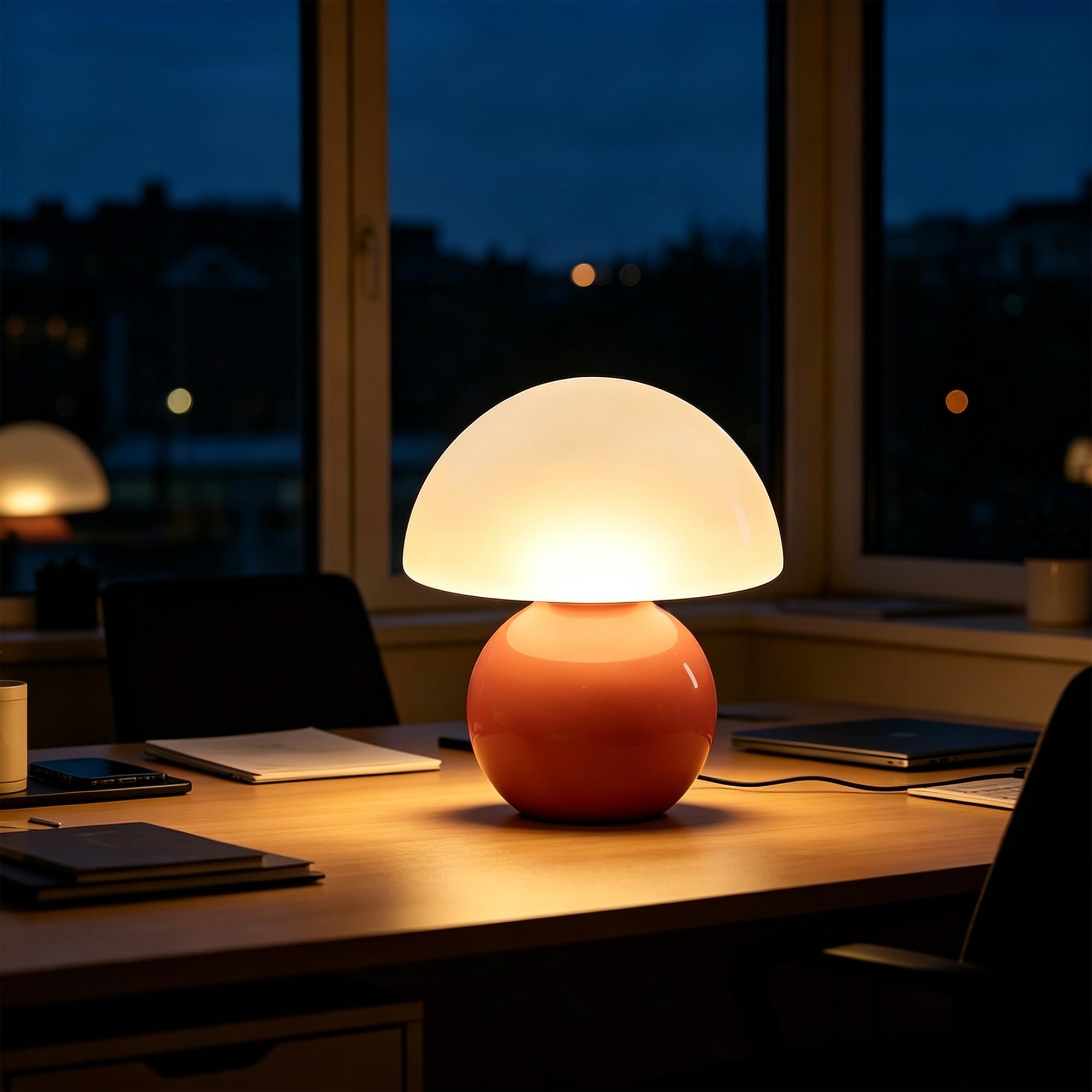 Led Dimmbar Tischleuchte Deko Wohnzimmer, Nachttischlampe Tischlampe, Schlafzimmer Tischlampen, Mushroom Bedside Table Lamp, Keramikbasis Glas Klein Nachtlampe（Pink）