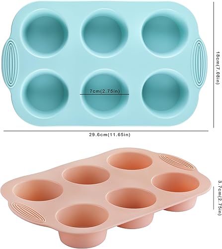 Miniatura 2 de Molde de silicona para magdalenas, moldes de silicona de grado alimenticio para hornear magdalenas y cupcakes, molde antiadherente para 6 tazas,