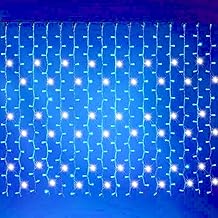 Christmas Light Curtain Waterfall Effect with 200 Blue LEDs + Flash, 3 x 1 m, Extendable, Outdoor and Indoor Use IP44 (Blue Light + White Flash, 3 m)