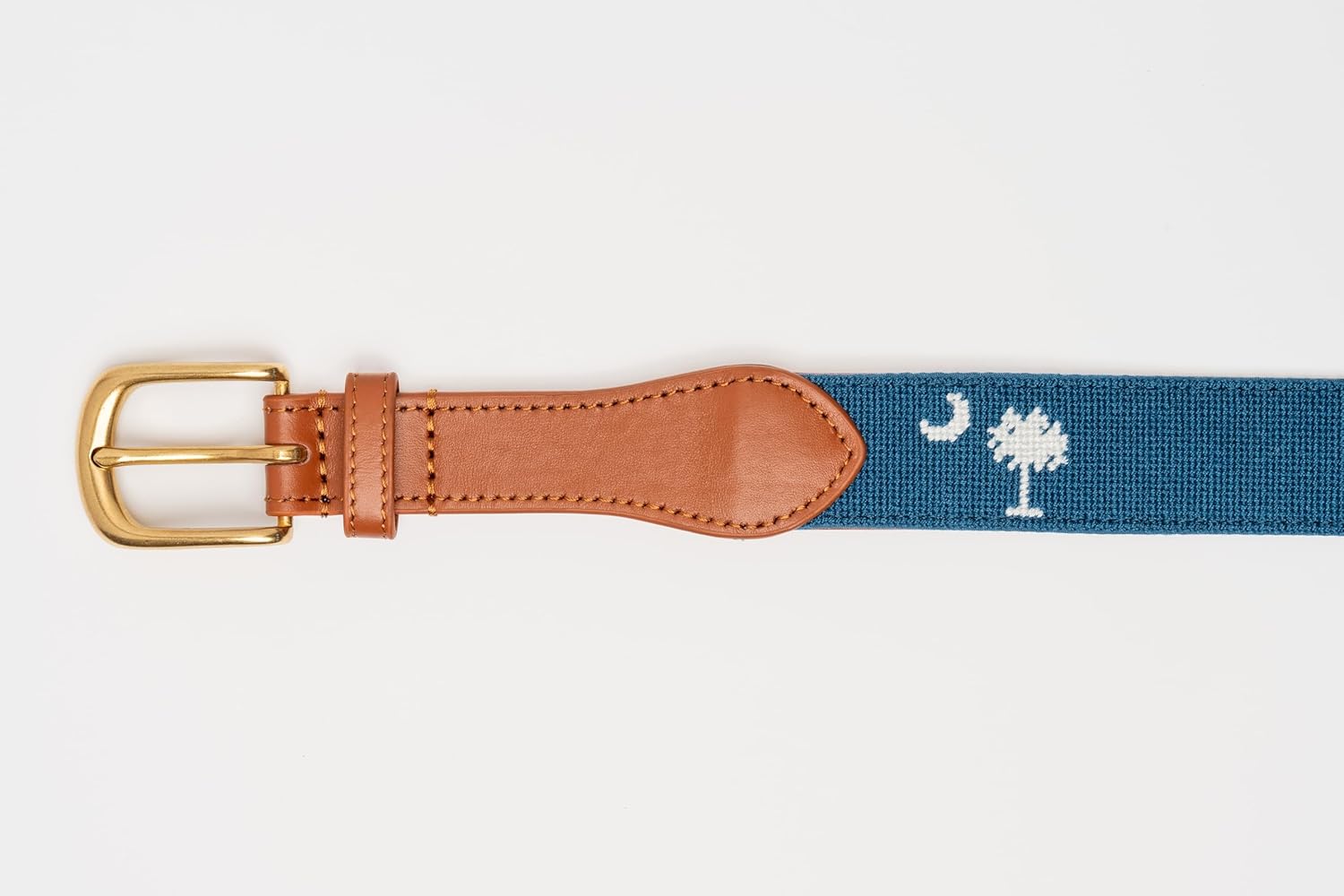 Palmetto Golf & Belts, SC State Flag Embroidered Golf Belt, Blue backdrop with White Palmetto Tree,