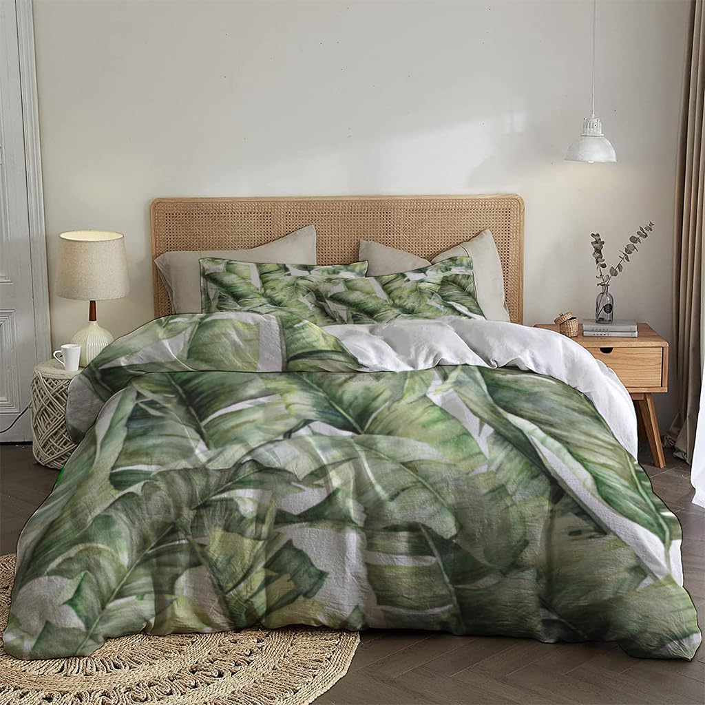 NIBAINLO 布団カバー水彩ジャングルバナナの葉 肌に優しい ピーチスキン加工 掛け布団カバー 和式 洋式 あったか 布団カバーセット リバーシブル ホームステイ ホテル 家庭兼用